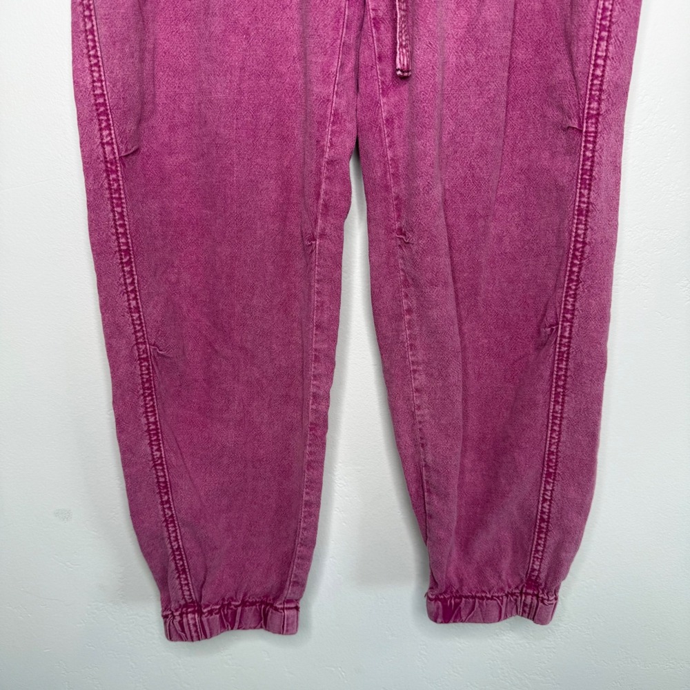 Anthropologie Linen Blend Paperbag Joggers XS Petite Pink Relaxed Boho Lagenlook - Picture 3 of 12